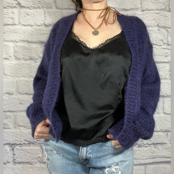 Vintage mohair blend fuzzy, chunk knit cardigan - Picture 1 of 7